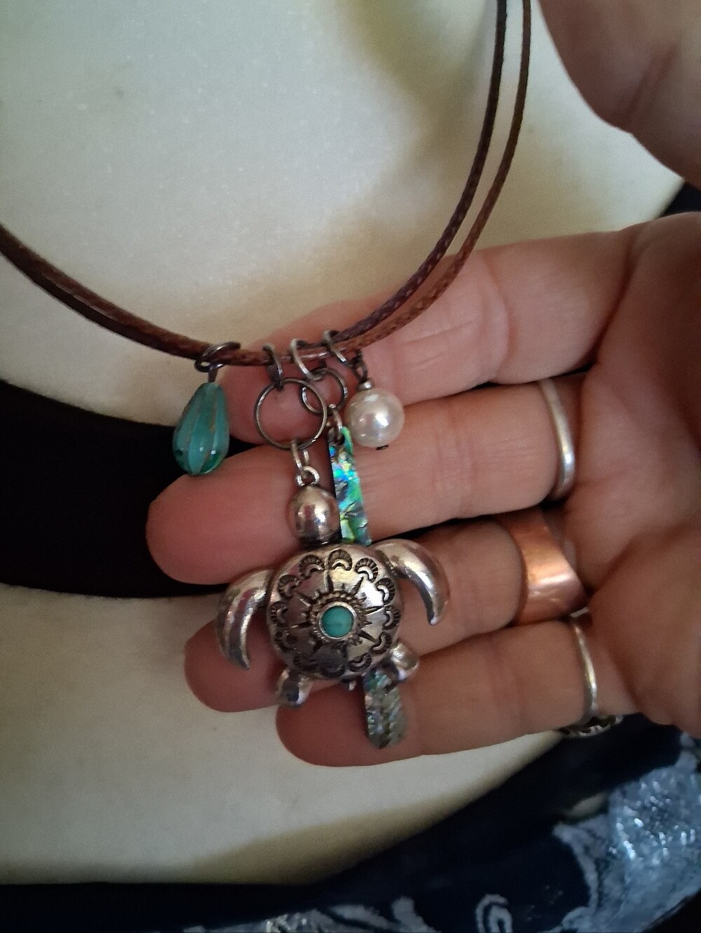 Silver Turtle Pendant Necklace with Turquoise Accents